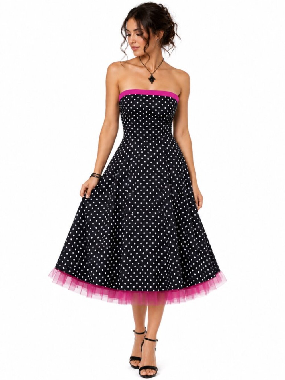 Vintage Niki Livas Dress Womens S Polka Dot Strapless Corset Y2K Prom USA